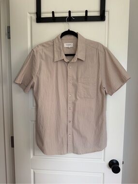 Hudson North 100% Cotton Short-Sleeve Button-Down Shirt — Light Taupe